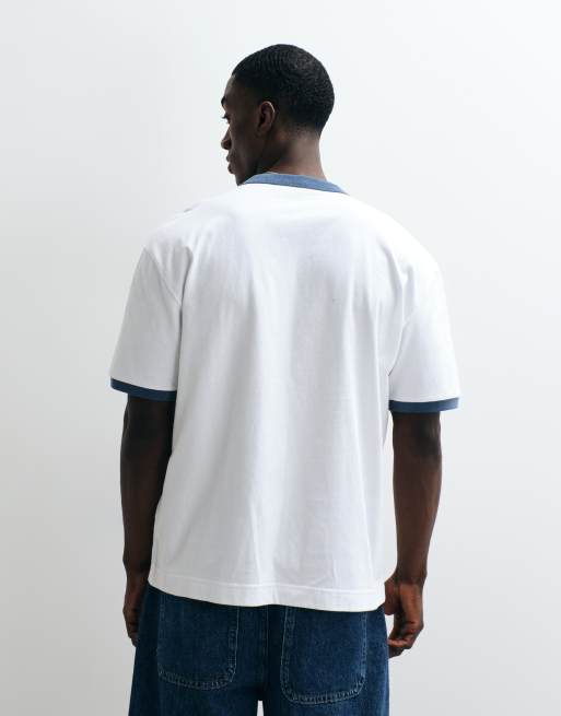 Hollister heavyweight boxy ringer t-shirt in white and blue, 5 of 5