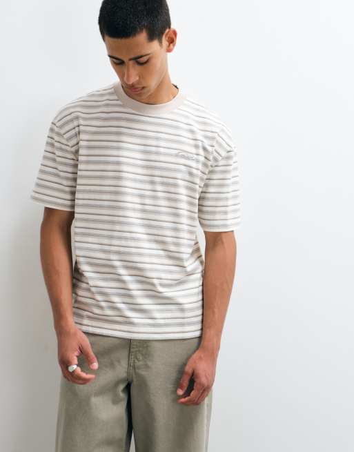 Hollister heavyweight boxy t-shirt in cream stripe, 2 of 5