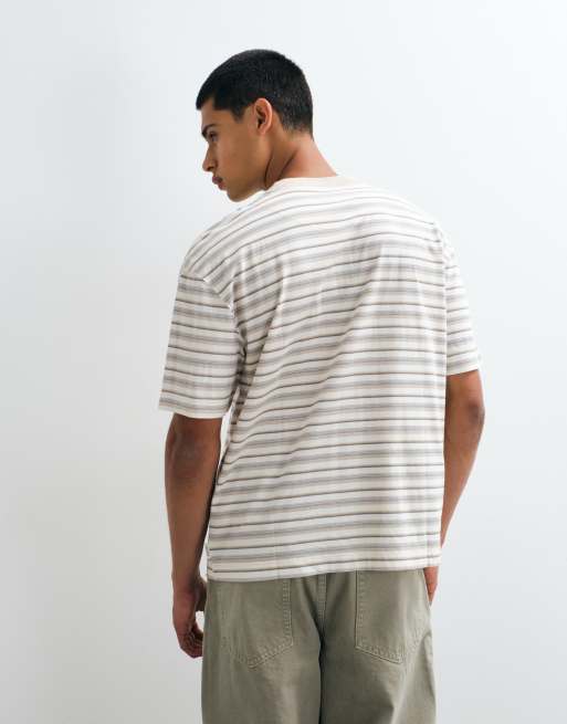 Hollister heavyweight boxy t-shirt in cream stripe, 4 of 5