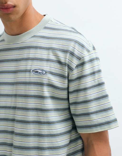 Hollister heavyweight boxy t-shirt in green stripe, 4 of 5