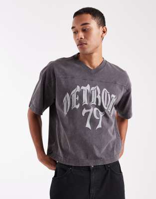 Hollister Heavyweight Football Style Graphic T-shirt In Gray