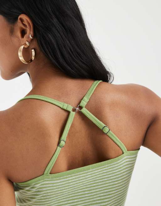 Hollister henley cami in green stripe, 3 of 4