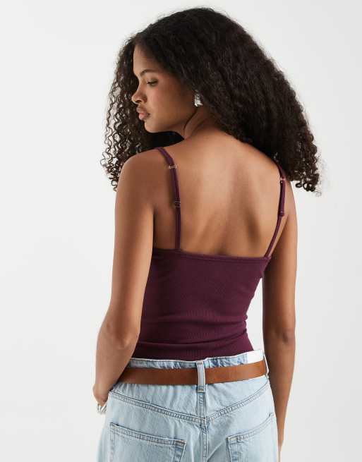 Hollister henley cami top in burgundy, 4 of 4