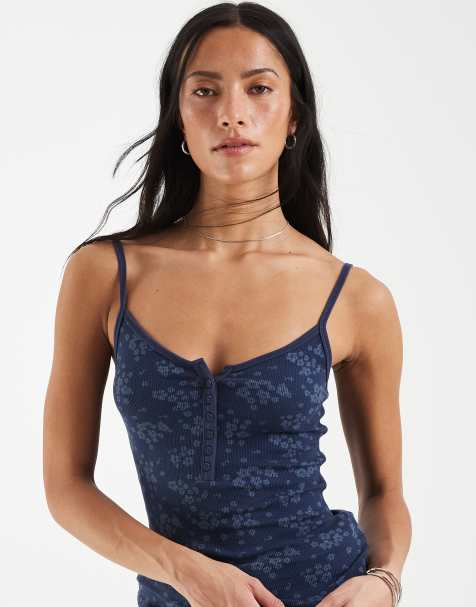 Hollister henley cami top in navy floral print - view 1