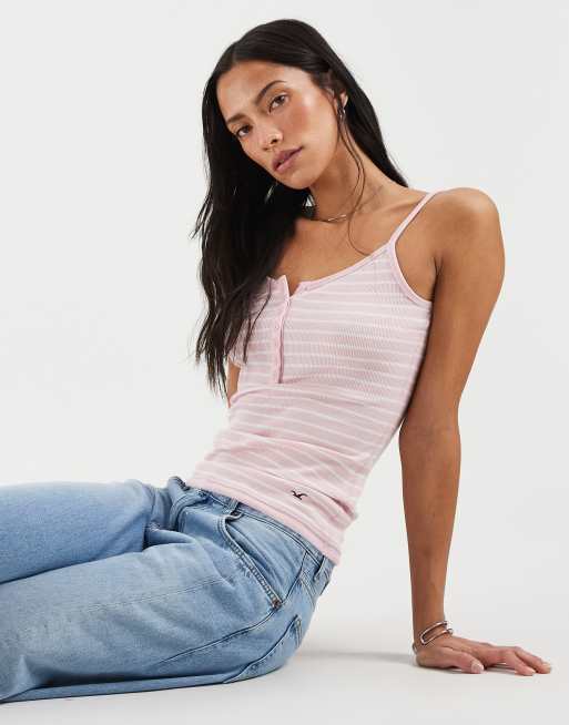 Hollister henley cami top in pink striped print