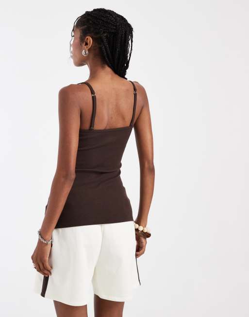 Hollister – Henley-Camisole in Braun mit Spitzenbesatz, 2 von 4