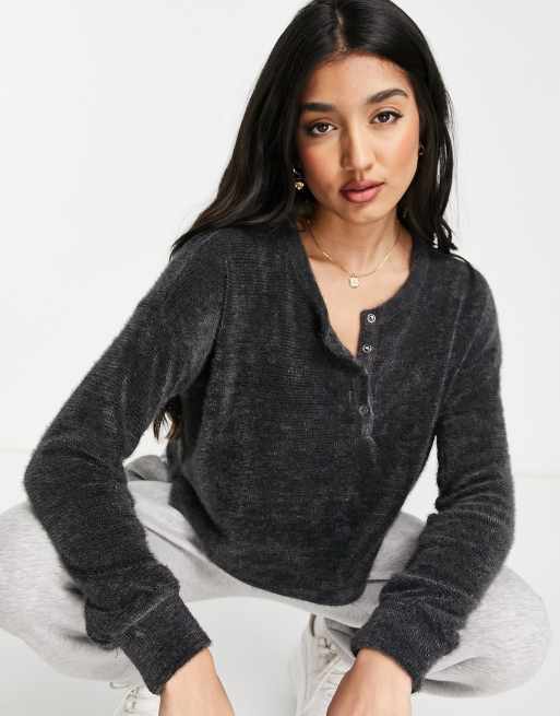 Hollister henley long sleeve top in black ASOS