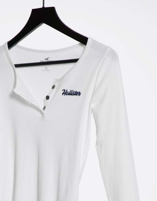 Hollister henley long sleeve top in white