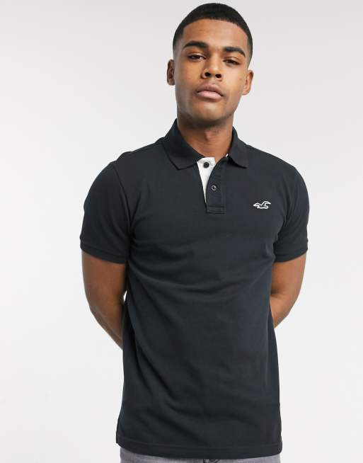 Hollister heritage icon logo heritage slim fit polo in black