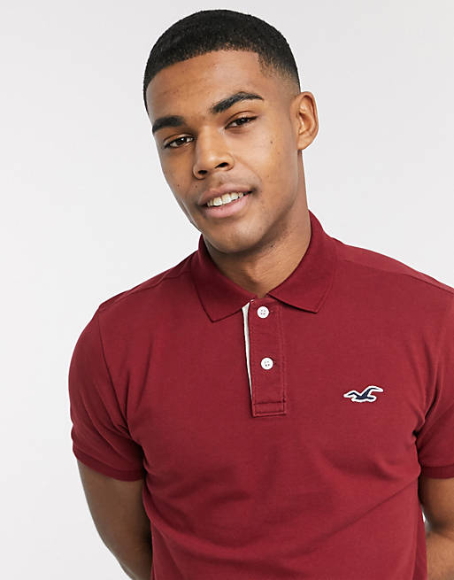 Hollister heritage icon logo heritage slim fit polo in burgundy