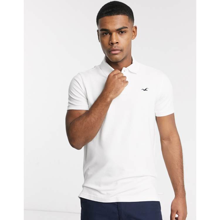 Hollister heritage icon logo heritage slim fit polo in white ASOS