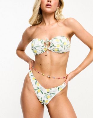 Hollister high leg v front bikini bottom co-ord in lemon print