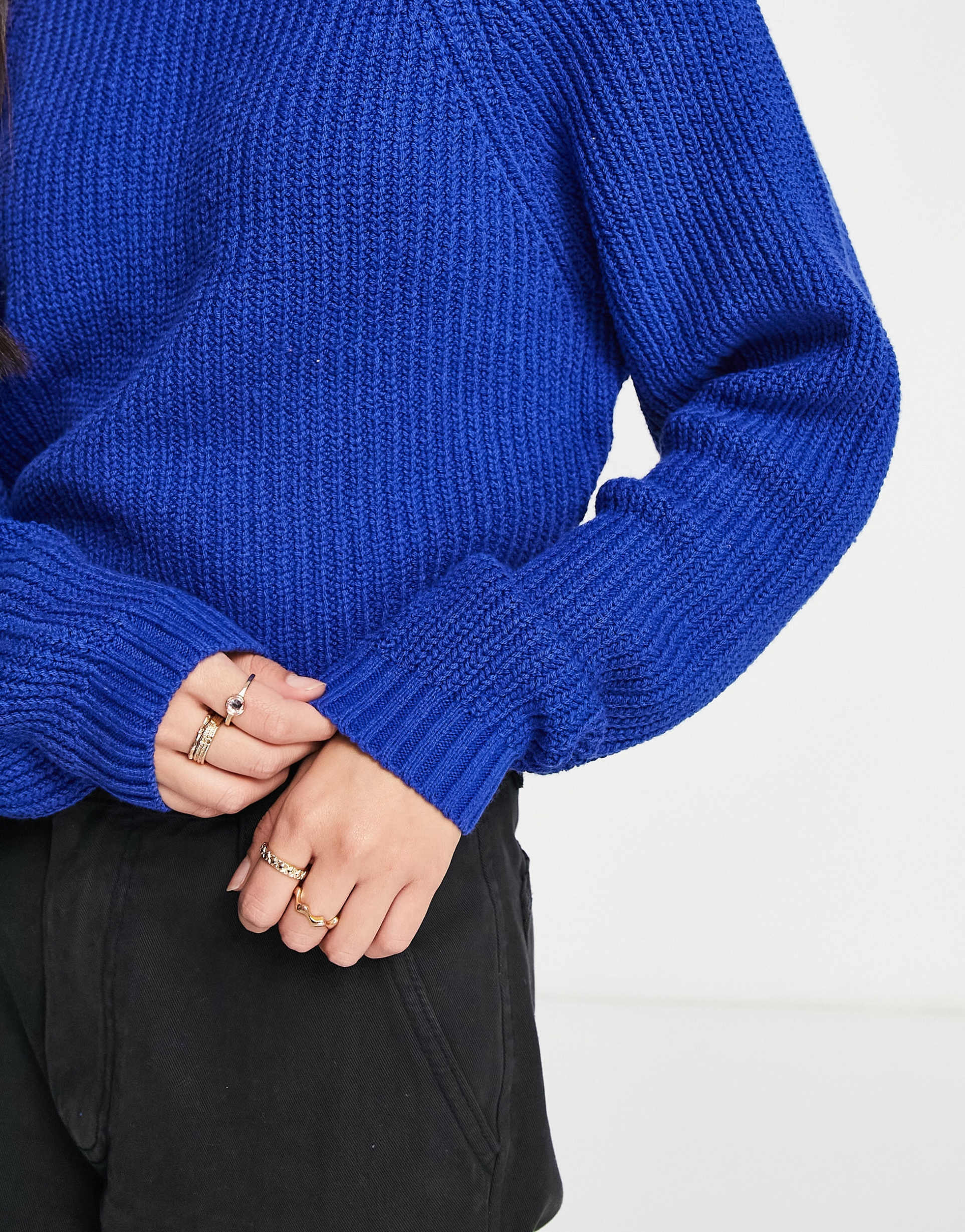 Hollister high neck cable knit jumper in blue