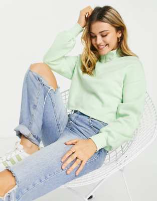 Hollister High Neck Cropped Sweatshirt In Mint Green Modesens 3442