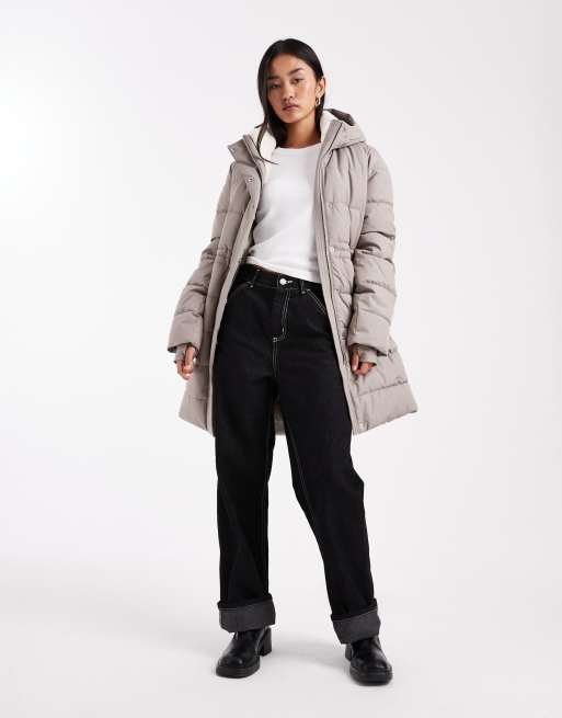 Hollister high neck puffer parka jacket in gray