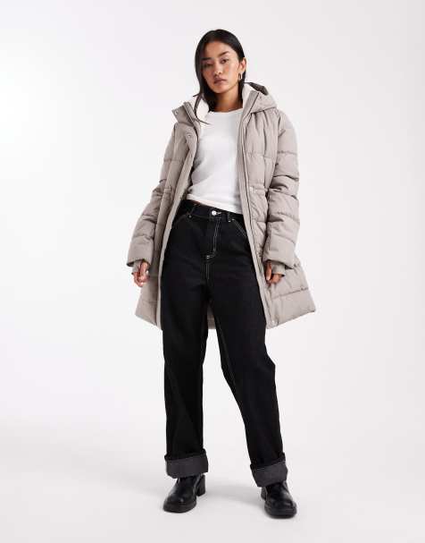 Hollister high neck puffer parka jacket in grey