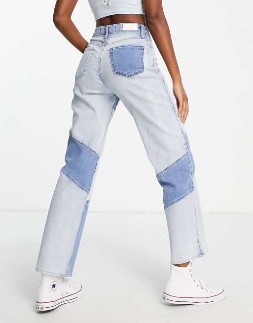 Hollister high rise dad jean in patchwork denim