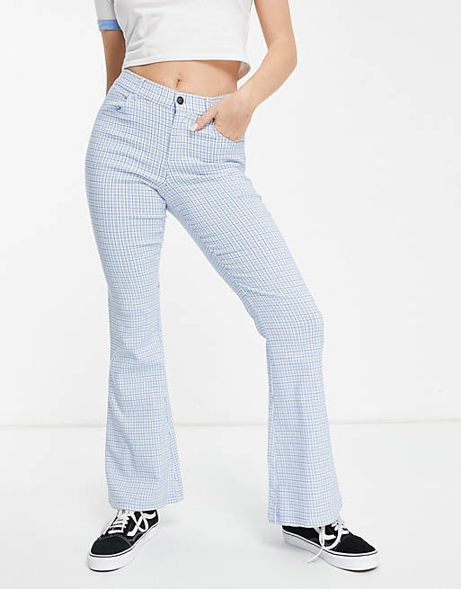 Hollister high rise flare pants in blue plaid