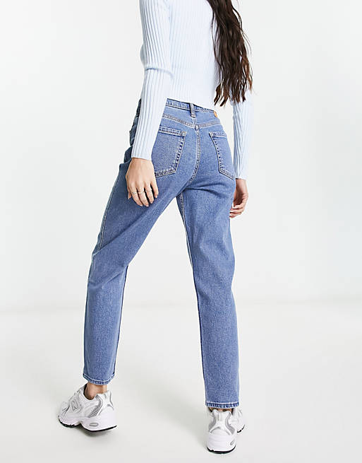 Hollister high rise knee rip embellished mom jeans in mid wash