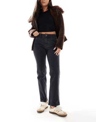 high rise loose leg jeans in washed black