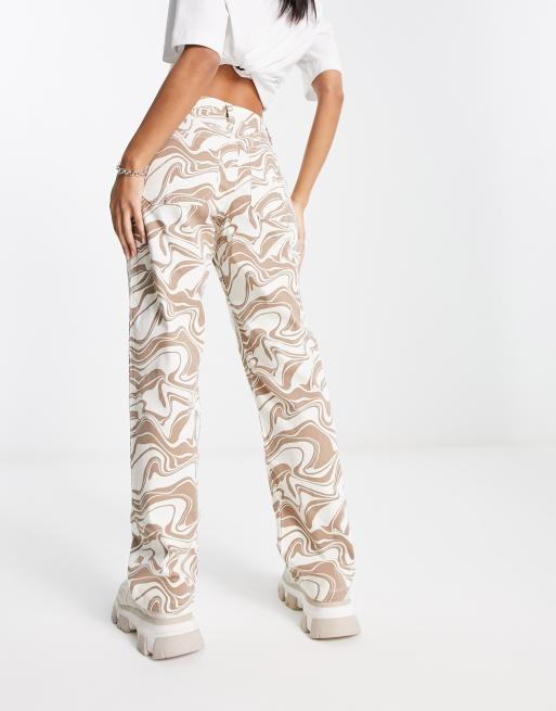 Hollister high rise marble print dad trouser in cream, 2 of 4