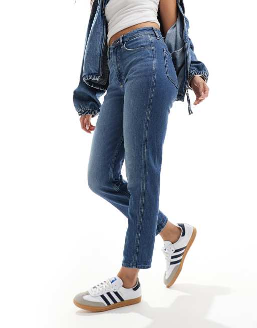 Hollister high rise mom fit jean in dark blue ASOS