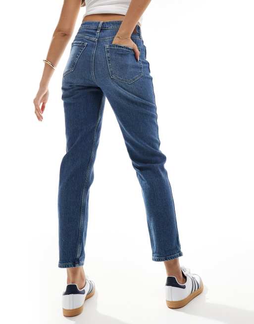 Hollister high rise mom fit jean in dark blue ASOS