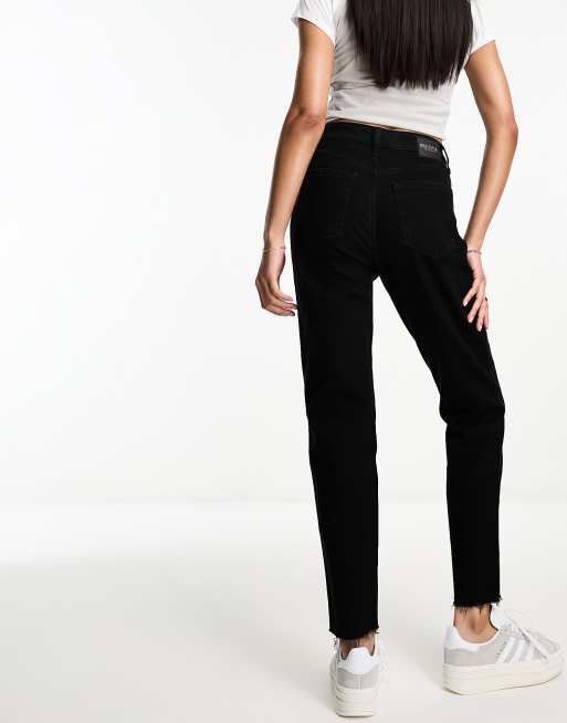 Hollister high rise knee rip embellished mom jeans in mid wash