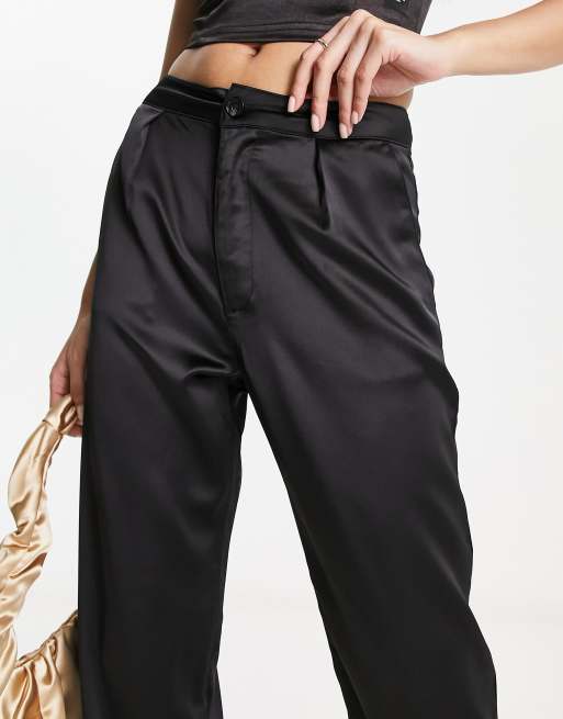 Hollister high rise satin dad trousers in black