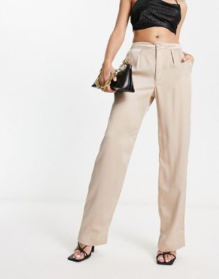 Hollister high rise satin dad trousers in cream