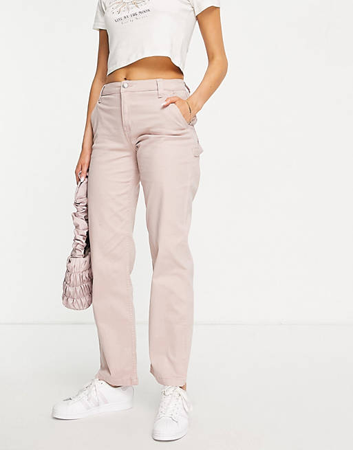 Hollister high rise utility dad pants in pink
