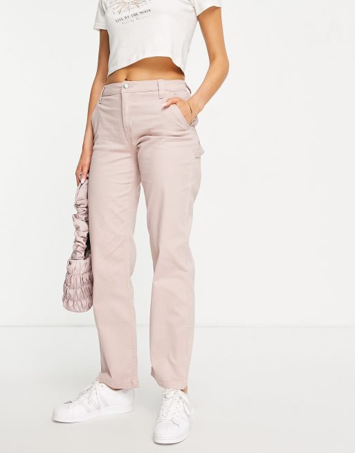 Hollister high rise utility dad pants in pink | ASOS