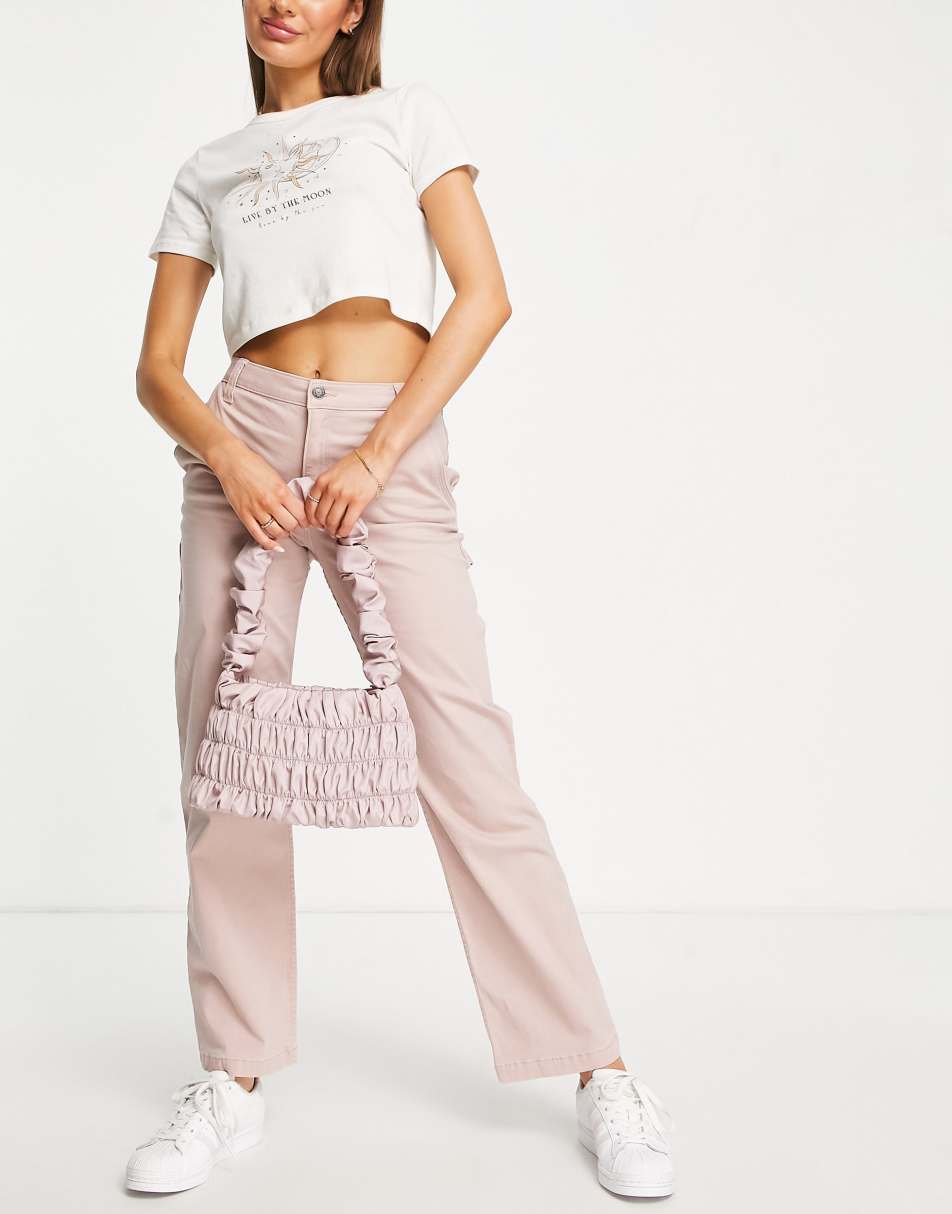 Hollister high rise utility dad trouser in pink 0