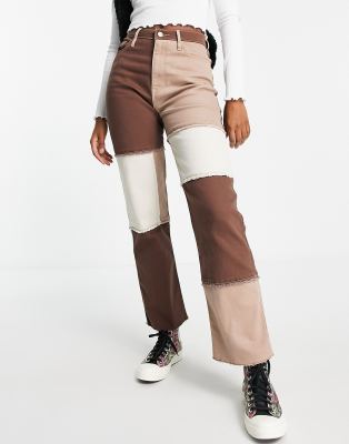 Hollister high waisted patched denim jeans in brown 
