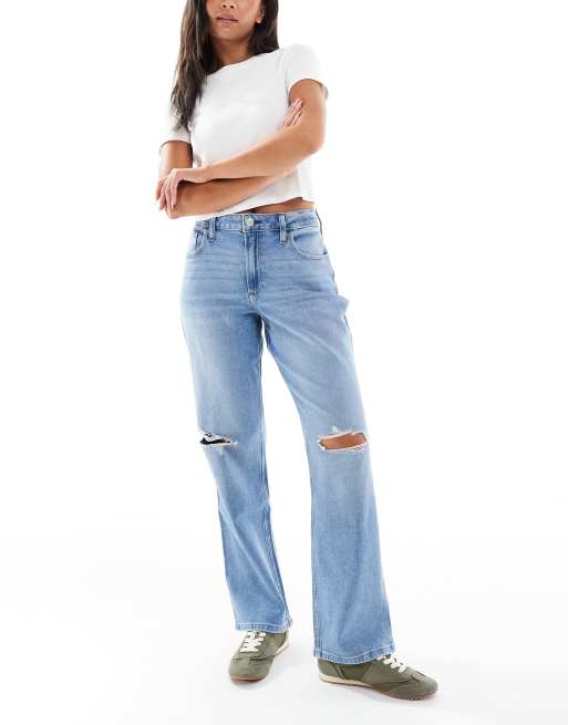 Hollister - Højtaljede dad-jeans i lyseblå vask