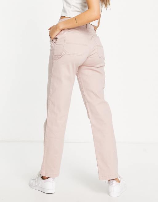 Hollister - Højtaljede utility dad-bukser i pink, 3 af 4