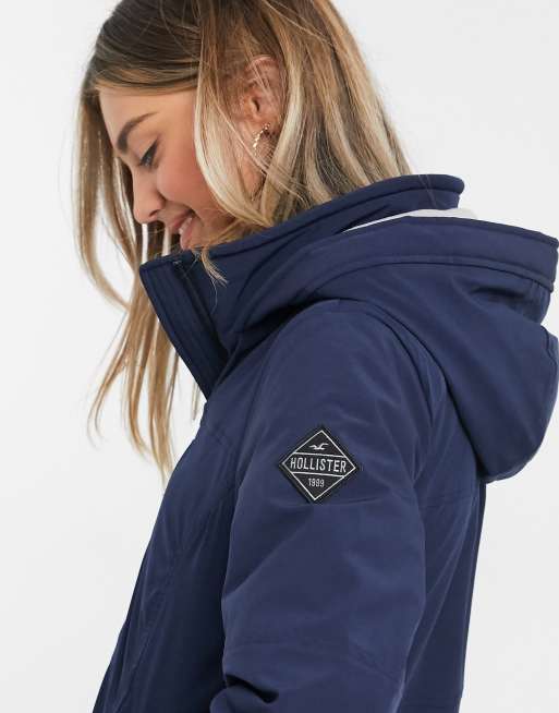 HOLLISTER CALIFORNIA ALL WEATHER STRETCH Navy Blue Hooded Jacket Coat Size  S