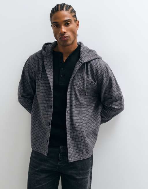 Hollister hooded flannel shirt in black check, 1 of 5