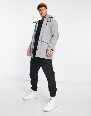 Hollister hooded parka jacket in grey - ASOS Price Checker