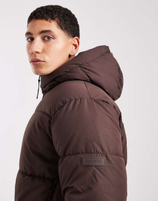 Hollister hooded puffer jacket in brown, 4 of 5