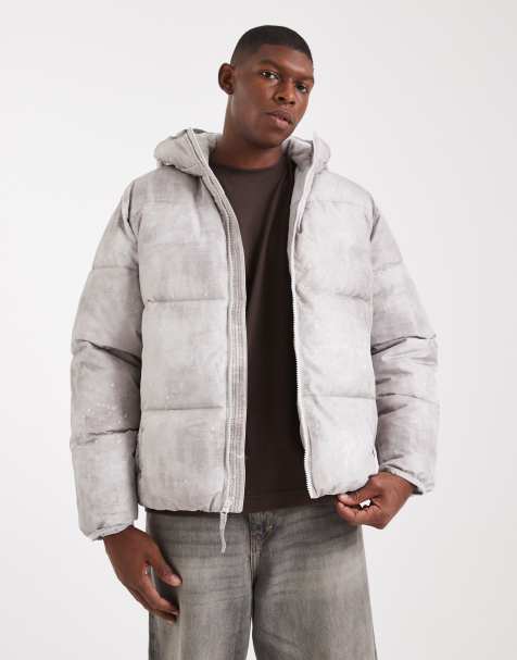 Hollister hooded puffer jacket in grey camo - view 1