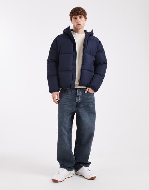 Hollister hooded puffer jacket in navy, 2 of 5