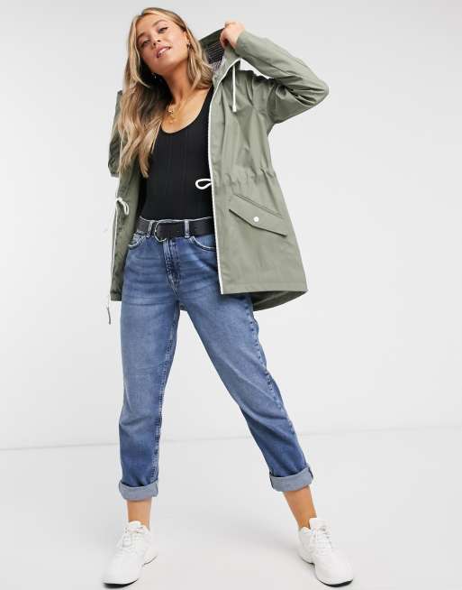 Hollister hooded rain jacket in olive