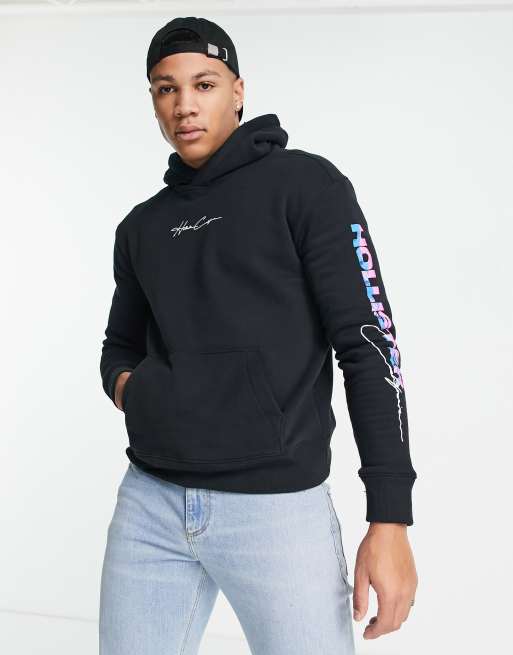 Hollister Overhead Hoodie With Sleeve & Back Logo in Rhubarb, ASOS