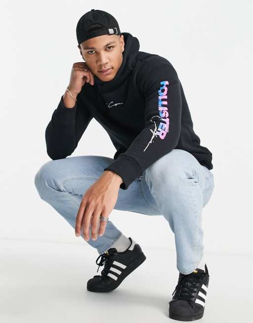 Hollister Overhead Hoodie With Sleeve & Back Logo in Rhubarb, ASOS