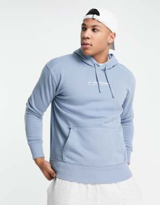 Hollister hoodie in blue with chest script logo ASOS