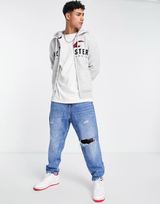 Grey and hotsell white hollister hoodie