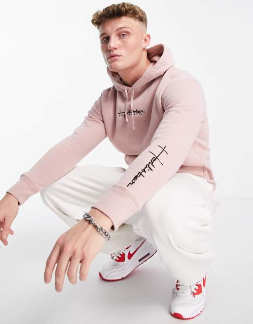 Hollister hoodie in light pink with script logo