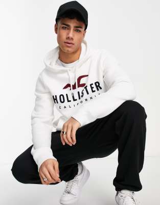 Hollister hoodie in white with chest logo ASOS