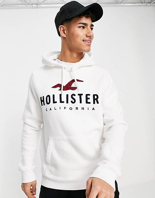Hollister hoodie in white with chest logo